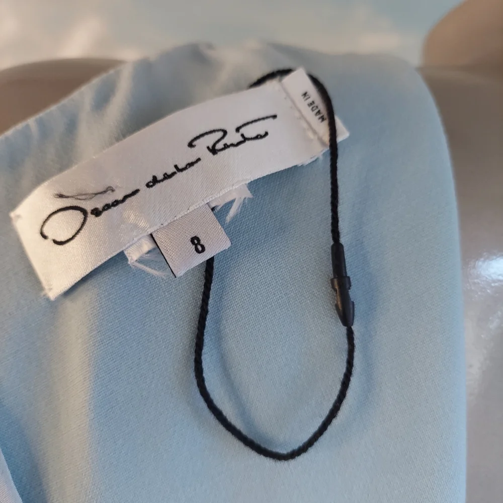 $3,400 OSCAR DE LA RENTA LIGHT BLUE WOOL FLOWER EMBR DRESS 8 - Picture 10 of 15